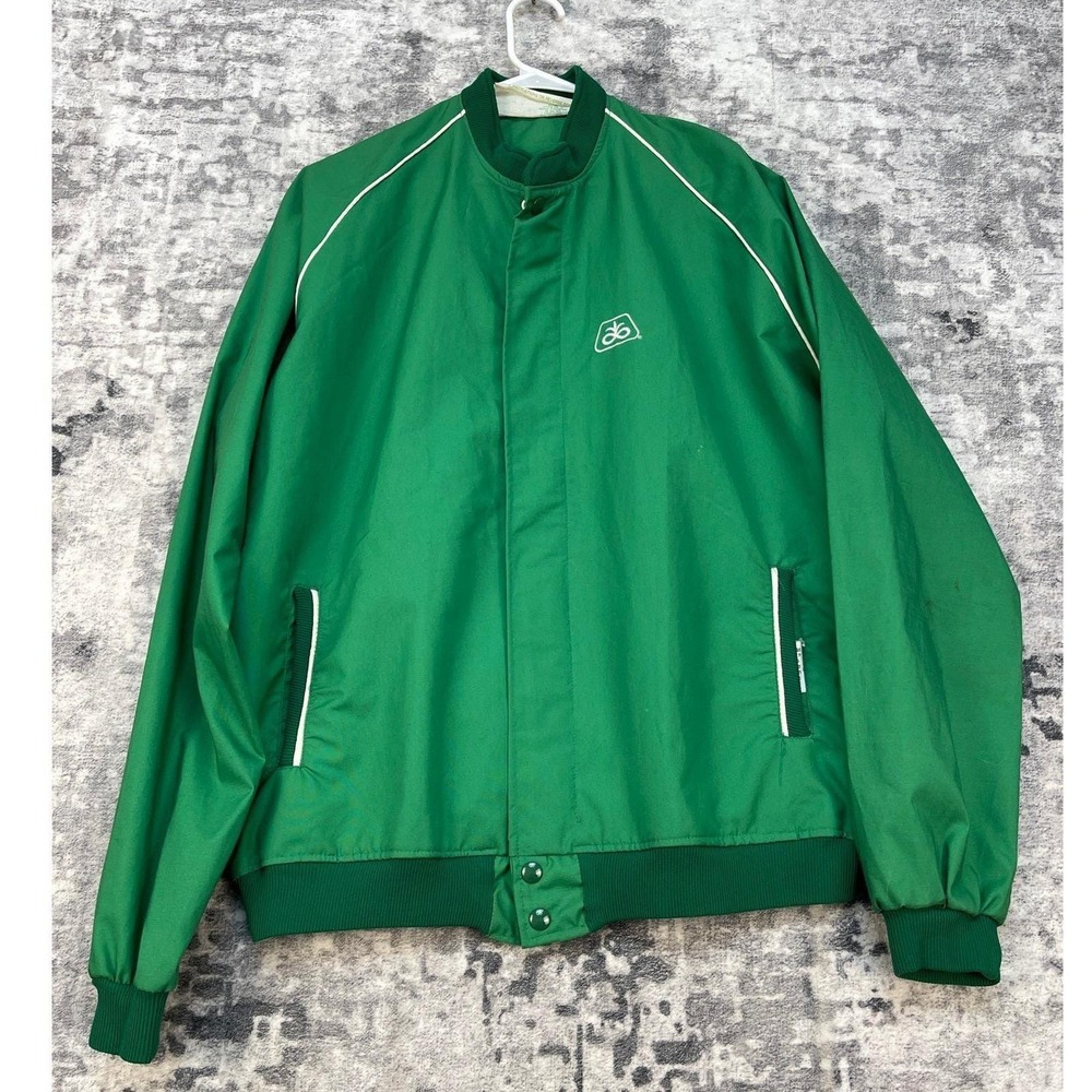 Vtg Holloway Mens L Pioneer Seed 80s Windbreaker Jacket Green Bomber Athleisure